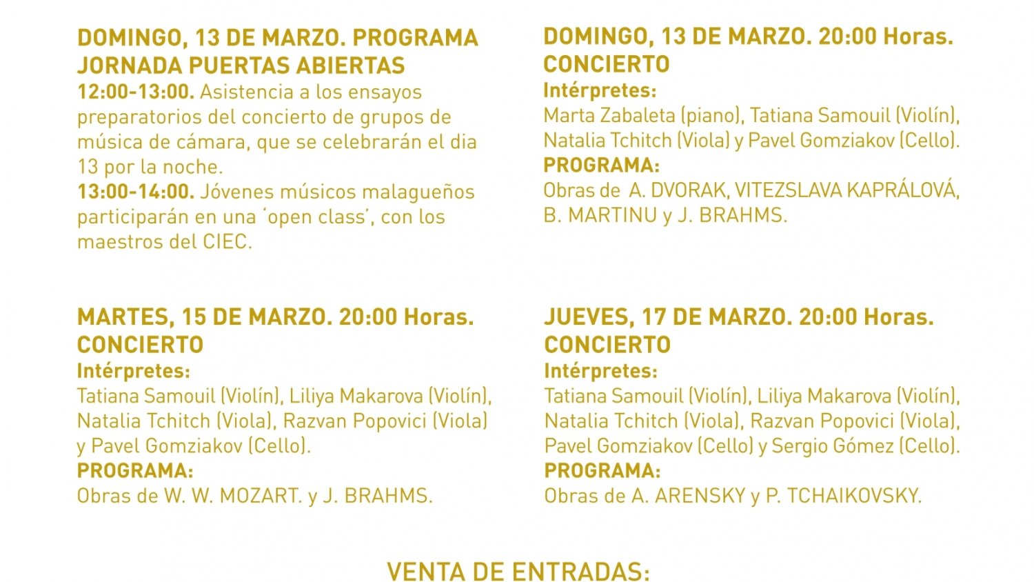 La tercera edición del ‘Classical’ ofrece tres conciertos de música de cámara en Estepona