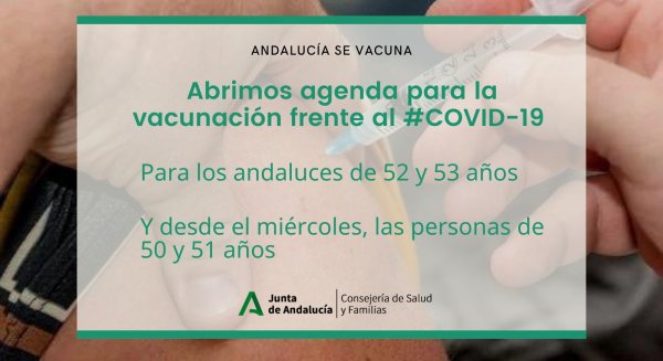 Andalucía abre esta semana la vacunación COVID para los nacidos desde 1968 a 1971