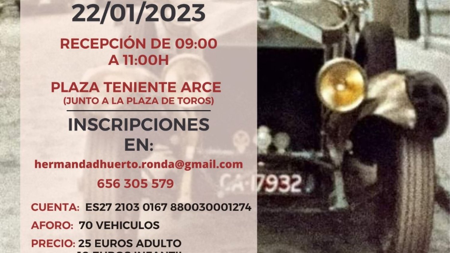 Turismo de Ronda y la Hermandad del Huerto presentan la II Concentración de Vehículos Clásicos