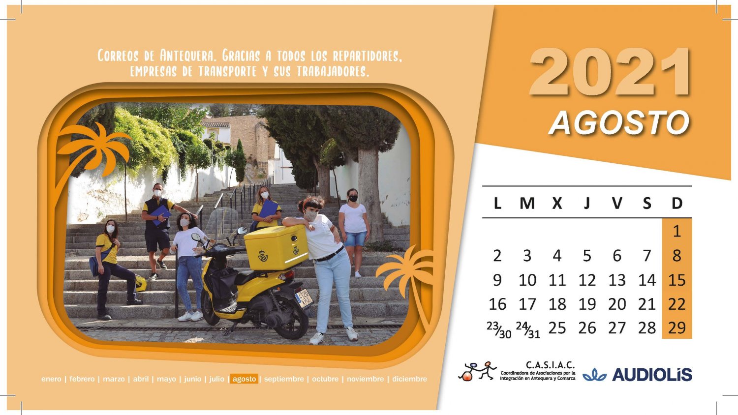 Profesionales de Correos de Antequera colaboran en la edición del calendario solidario de la Asociación CASIAC