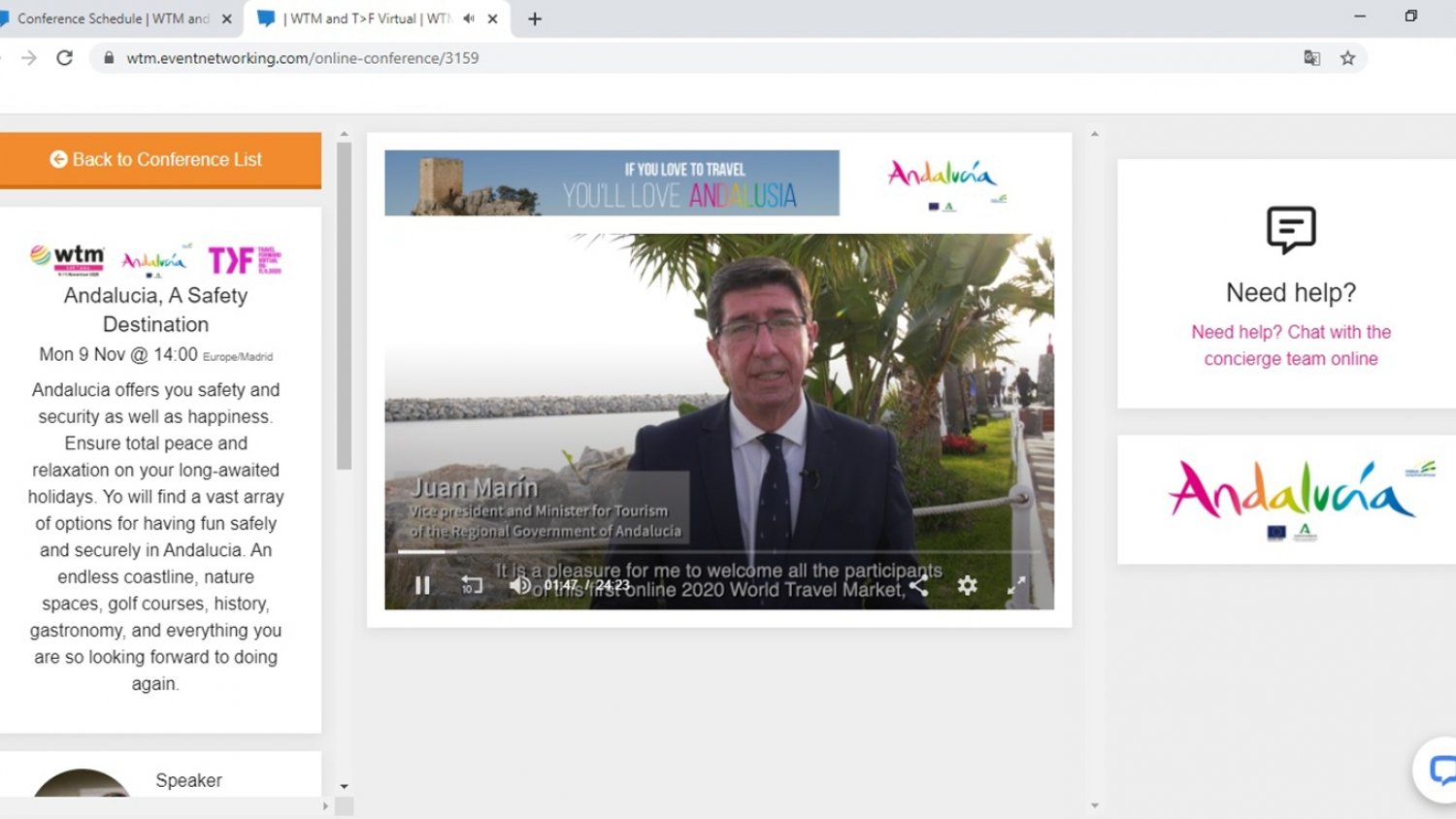 Andalucía promociona el destino en la World Travel Market virtual como esponsor principal