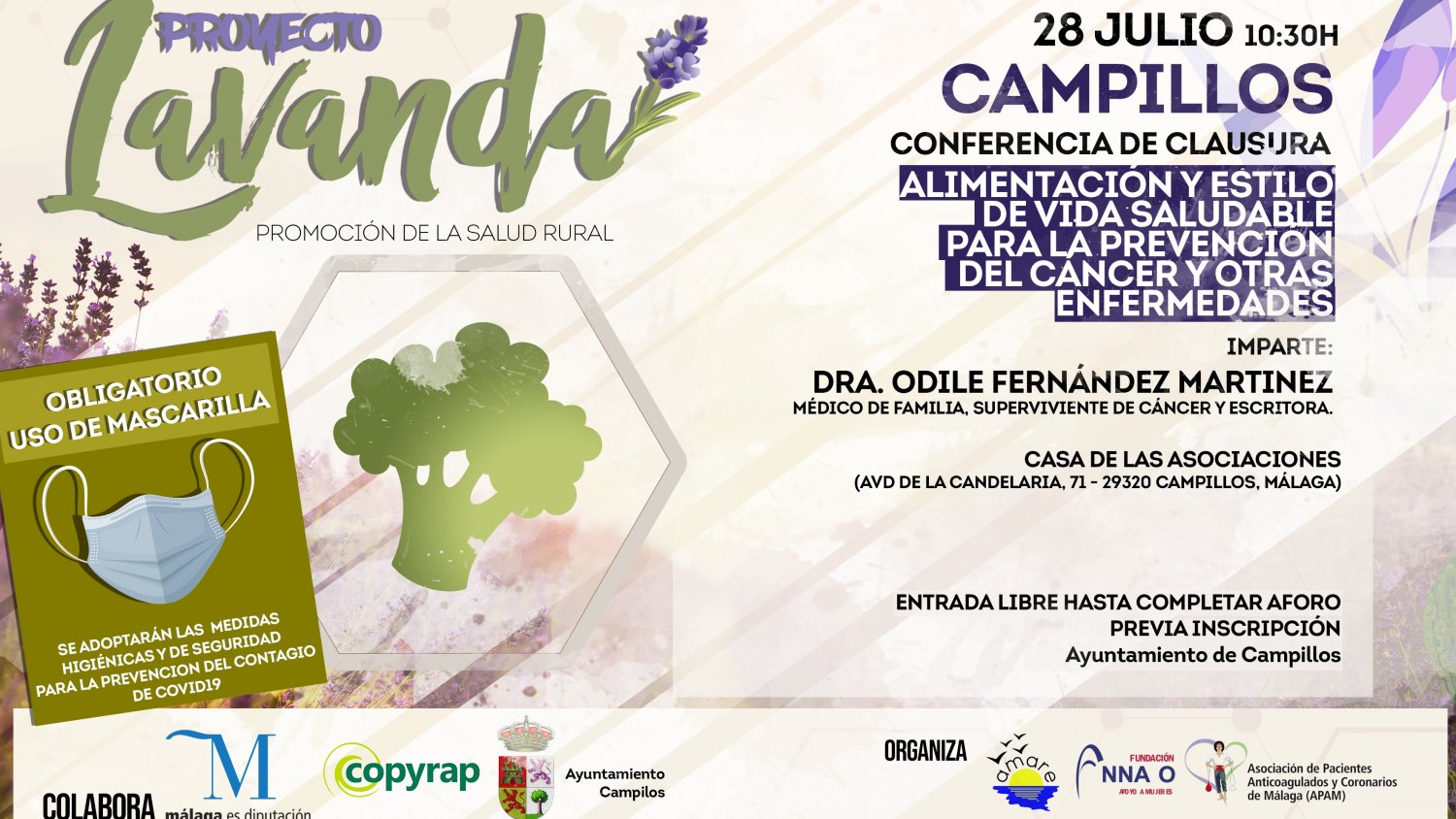 Campillos acoge el 28 de julio una charla sobre estilo de vida saludable para prevenir el cáncer