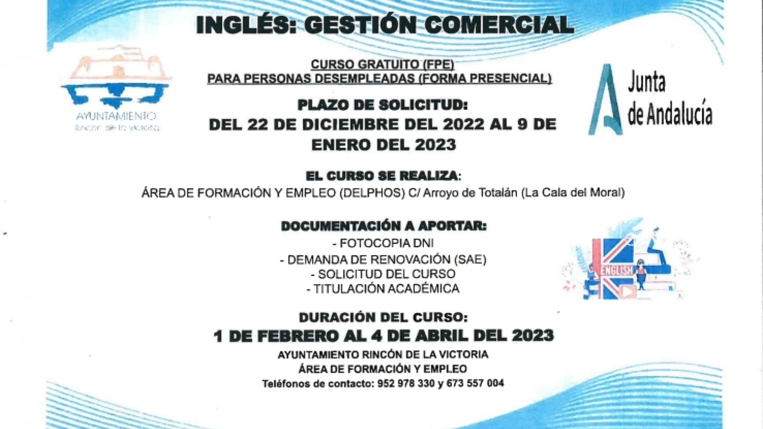 Rincón de la Victoria ofrece un nuevo curso formativo de 'Inglés para Gestión Comercial'