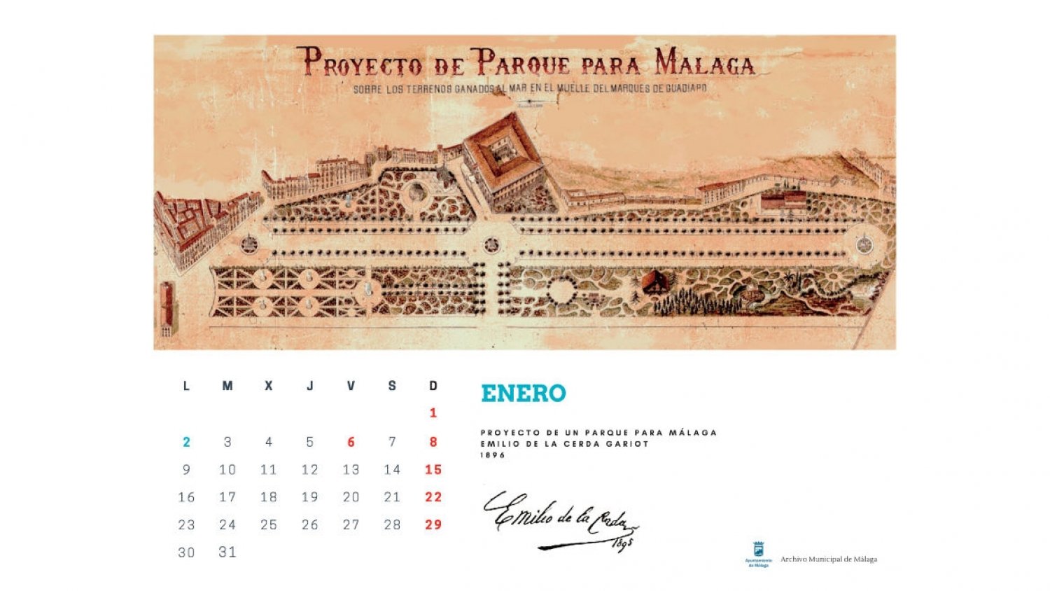 El Archivo Municipal edita un calendario de 2023 con planos y dibujos antiguos de Málaga