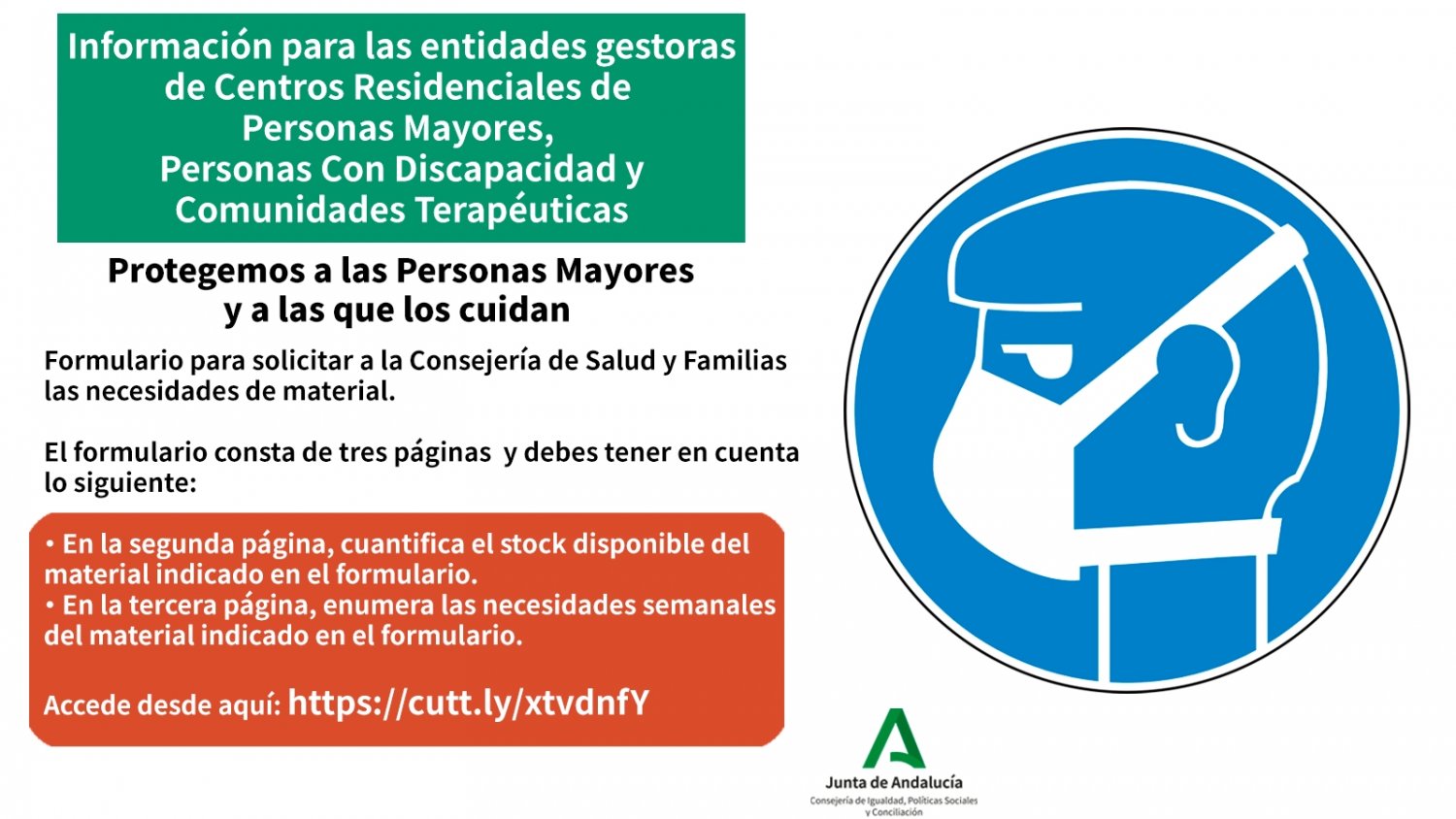 Igualdad facilita a las residencias un formulario online para que hagan llegar sus necesidades de material