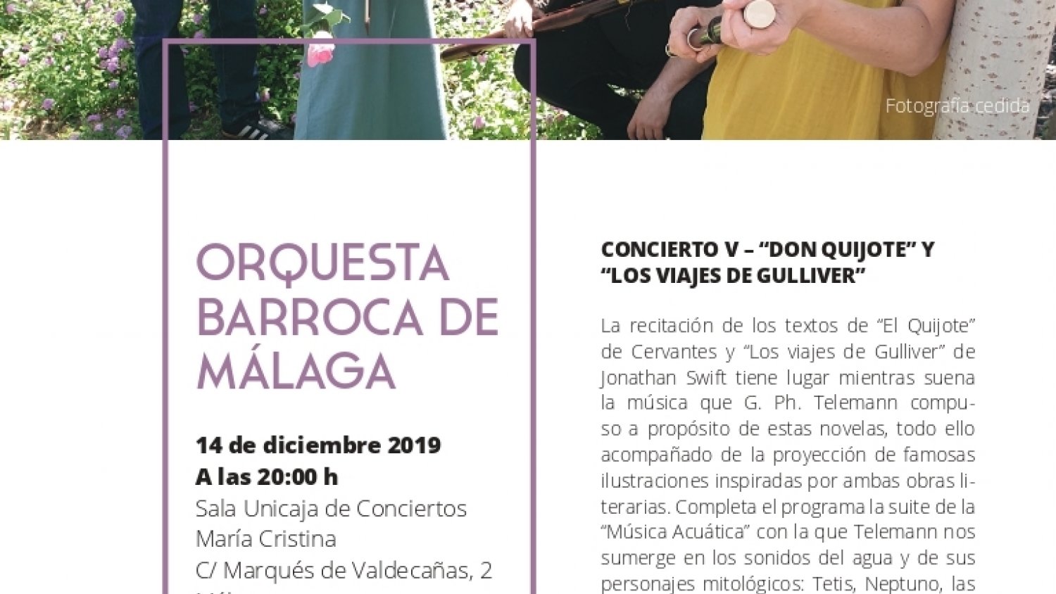 La Orquesta Barroca de Málaga interpreta ‘Don Quijote y Los viajes de Gulliver’ en el V ciclo de Música Antigua de la Fundación Unicaja