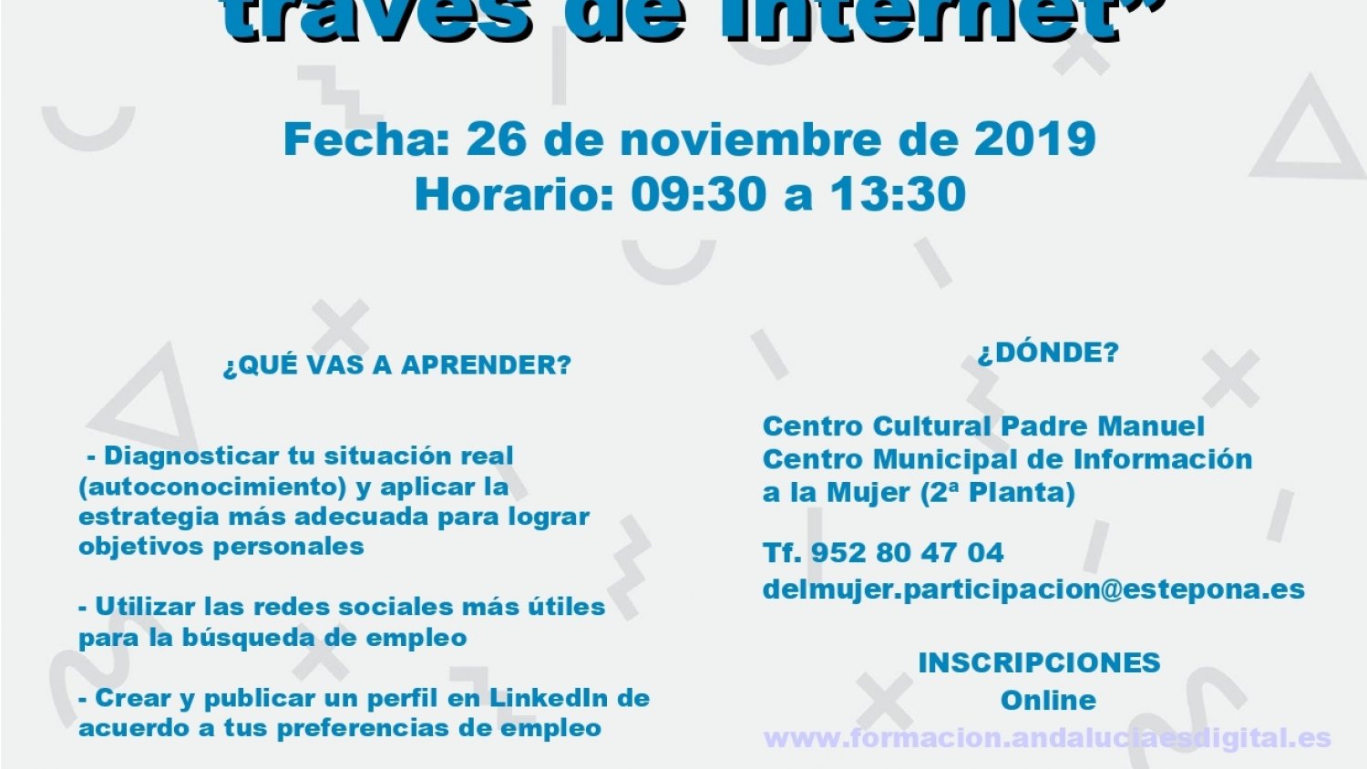 El Ayuntamiento de Estepona impartirá el taller 'Encontrar empleo a través de Internet'