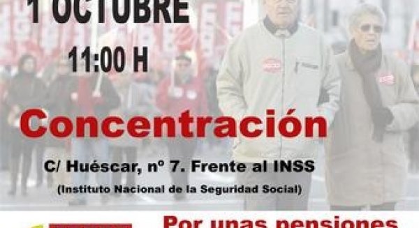 CCOO anuncia una concentración para mañana, 1 de octubre, en defensa de unas pensiones 