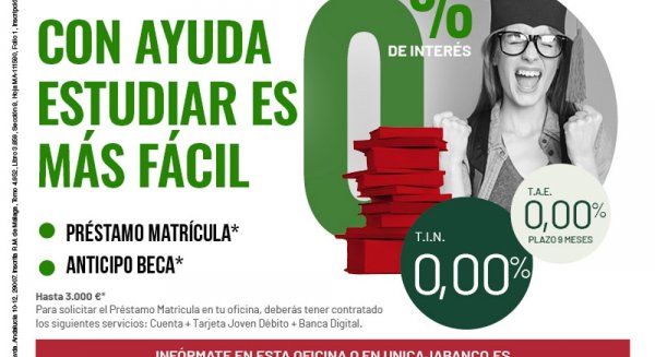 Unicaja Banco facilita a los estudiantes el pago de la matrícula universitaria con préstamos y becas a un interés del 0%