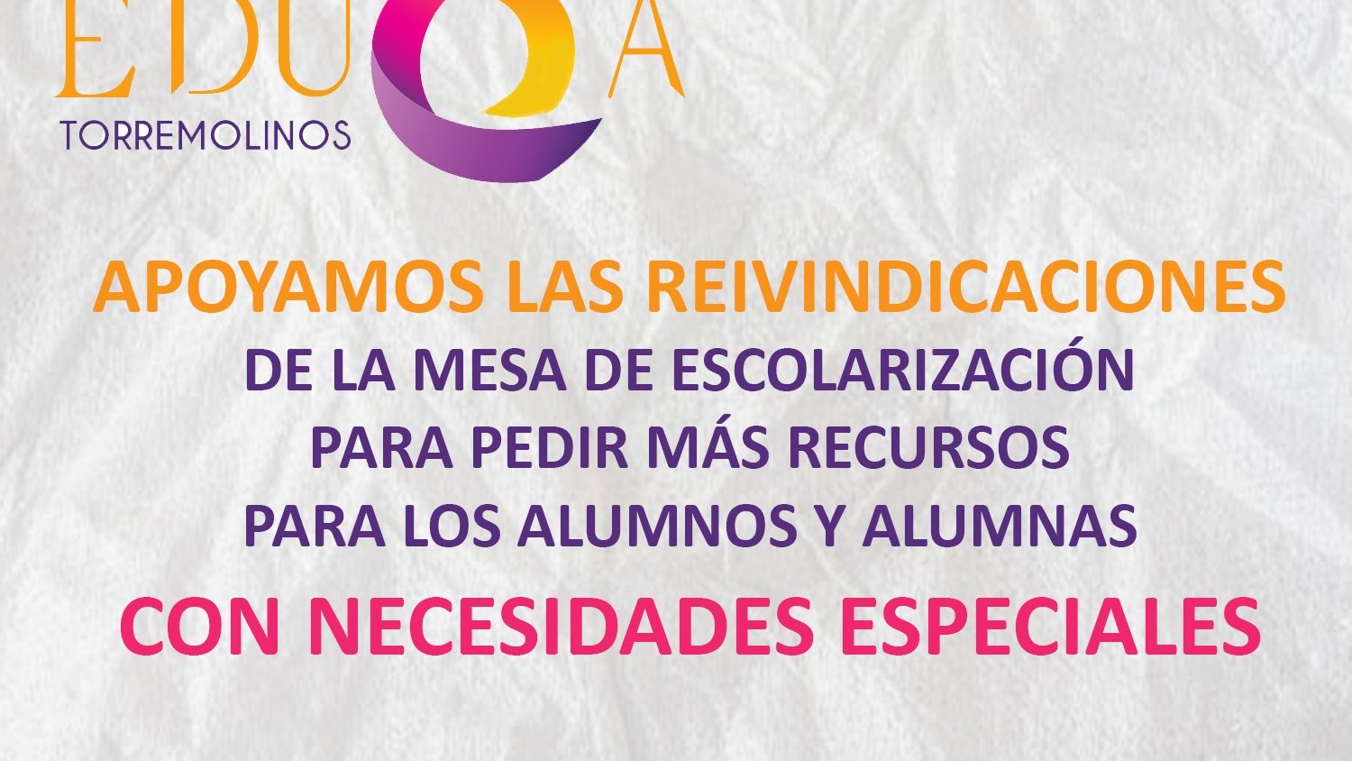 La Plataforma EduQa apoya la reclamación de la Mesa de Escolarización solicitando más recursos para Necesidades Especiales