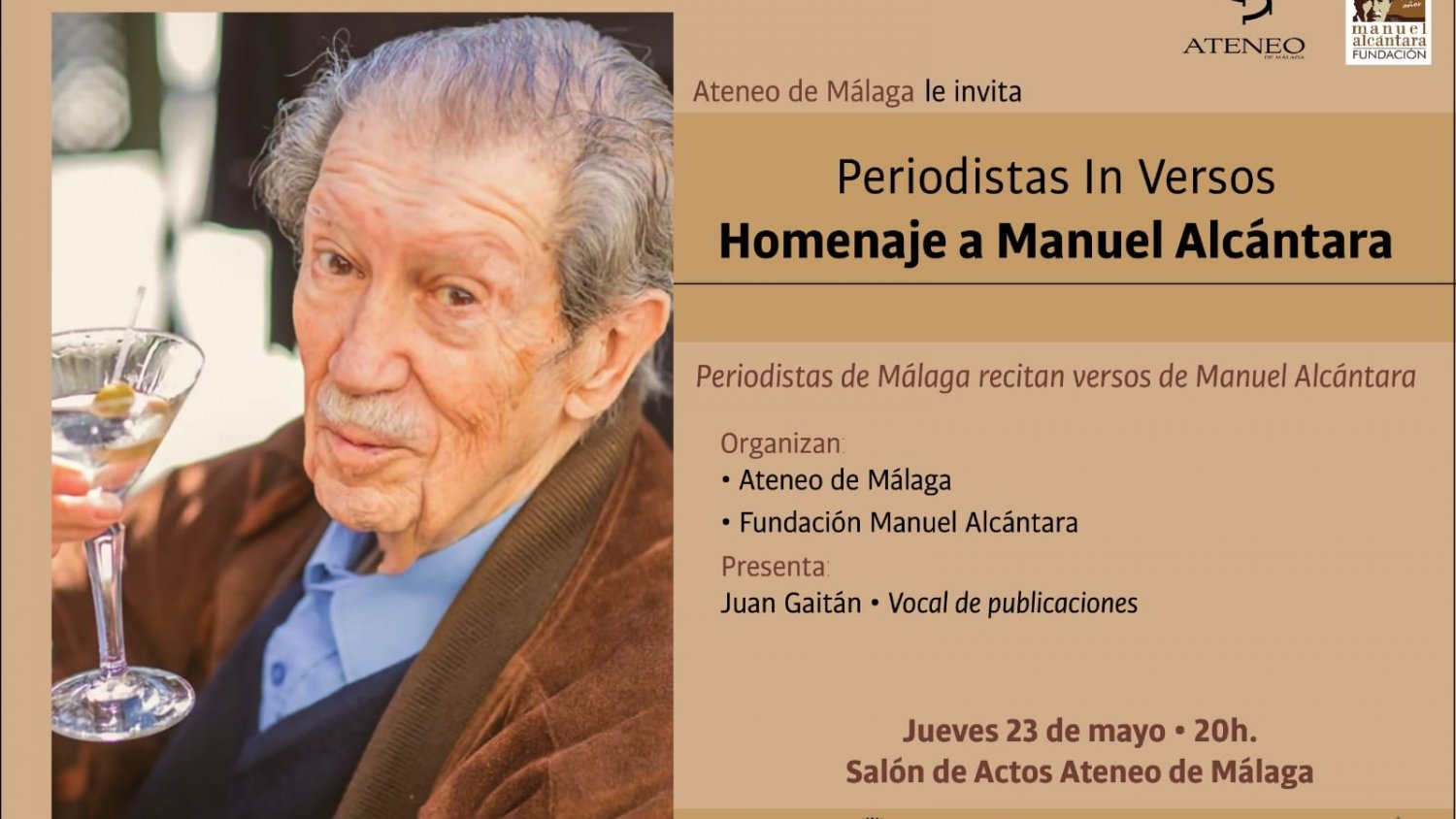 El Ateneo de Málaga rendirá homenaje este jueves a Manuel Alcántara bajo el título 'periodistas in versos'