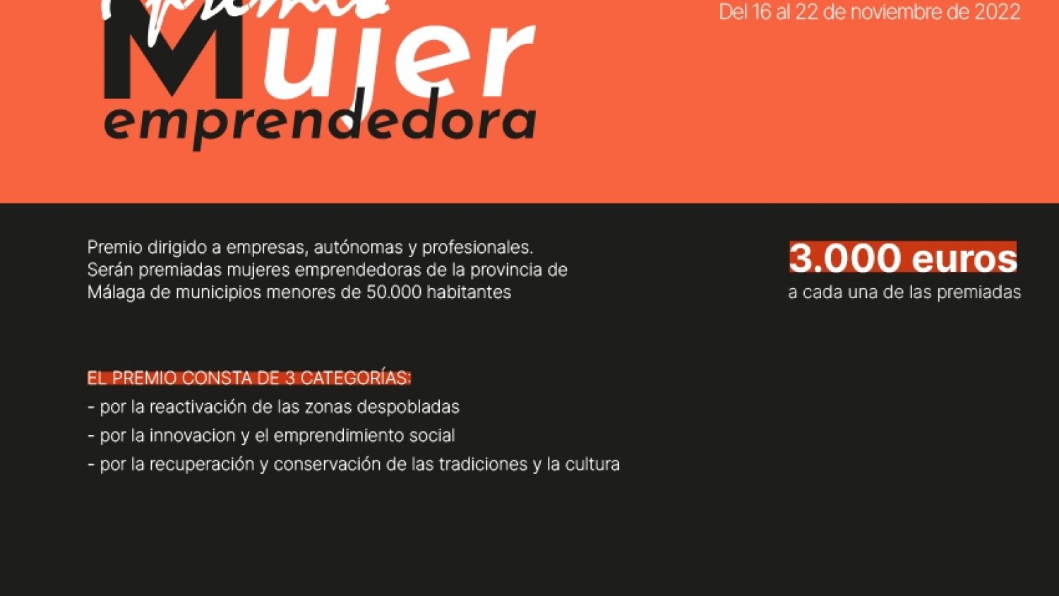 Diputación abre la convocatoria de la I Edición del Premio Mujer Emprendedora