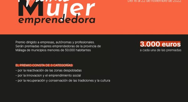 Diputación abre la convocatoria de la I Edición del Premio Mujer Emprendedora