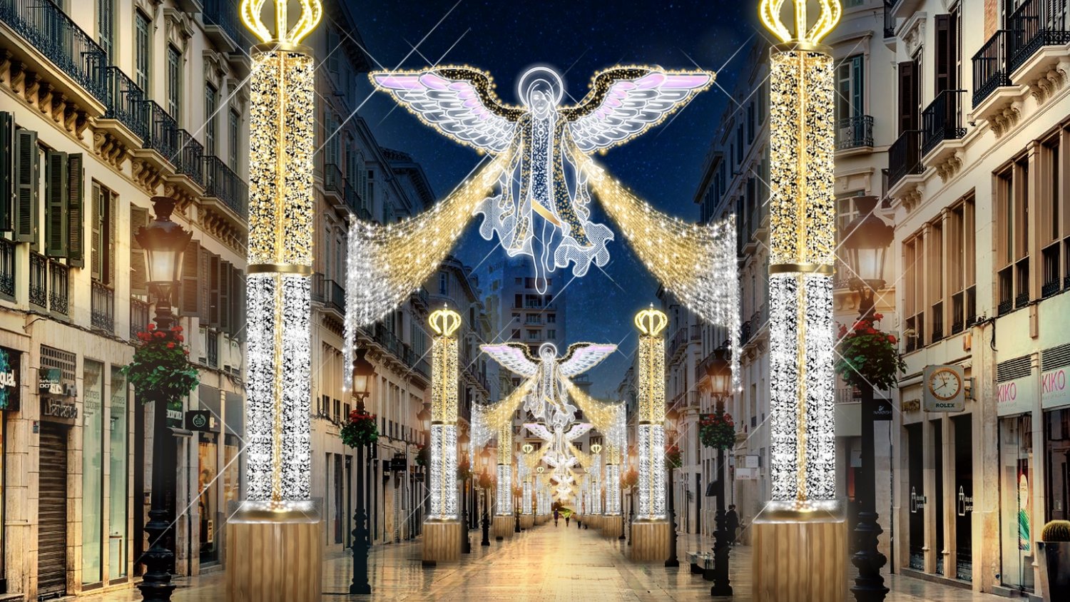 Un conjunto de '16 Ángeles celestiales' harán brillar la Calle Larios esta Navidad