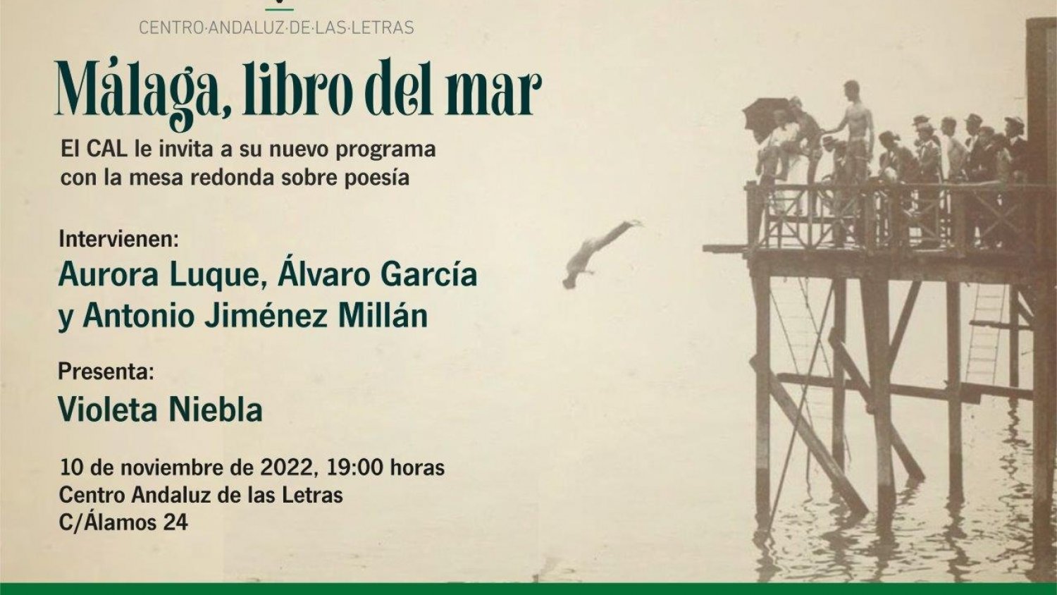 Aurora Luque, Álvaro García y Antonio Jiménez Millán participarán en el ciclo ‘Málaga, libro del mar’