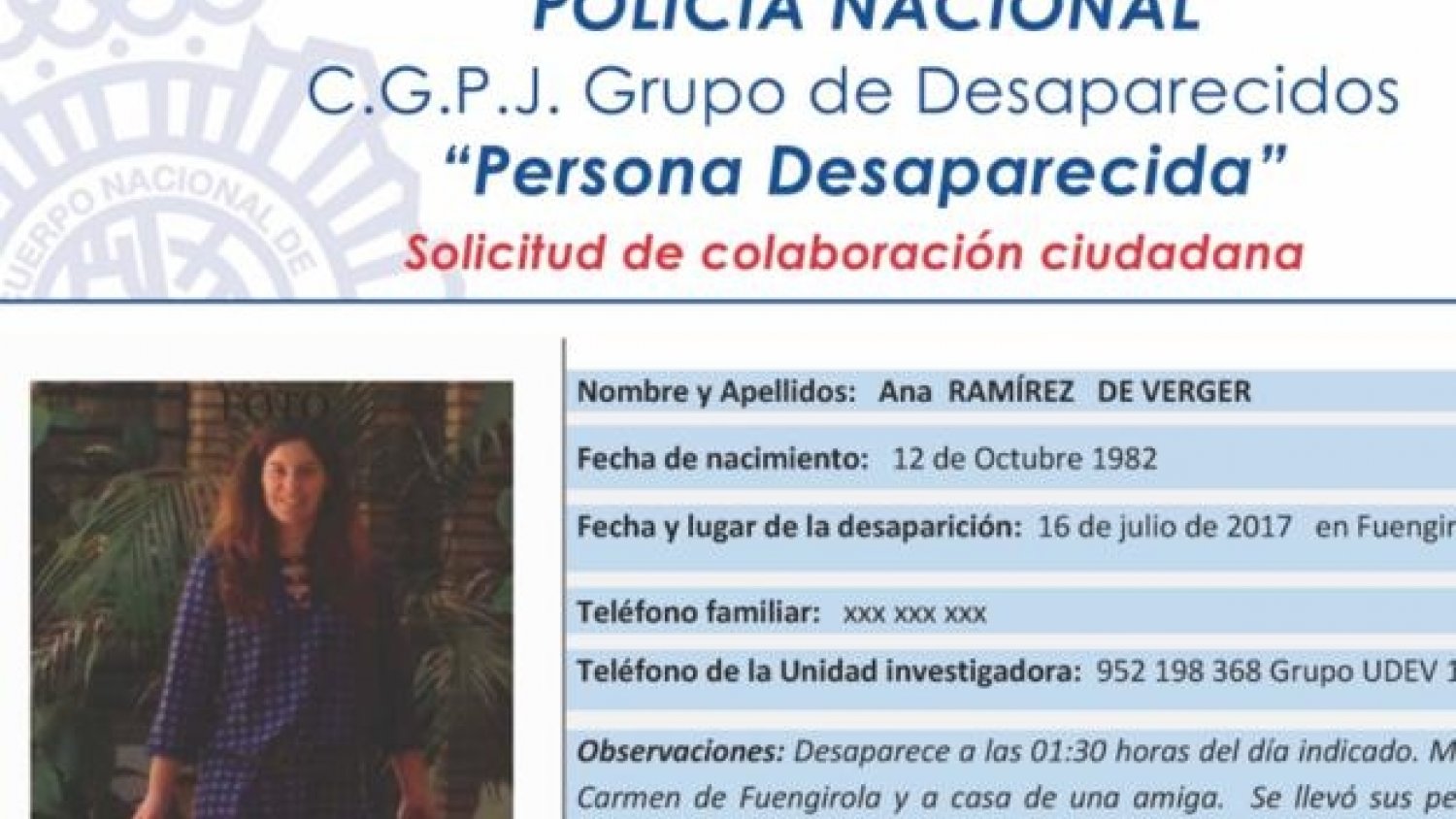 Desaparecida una mujer de 34 años en Fuengirola desde el 16 de julio