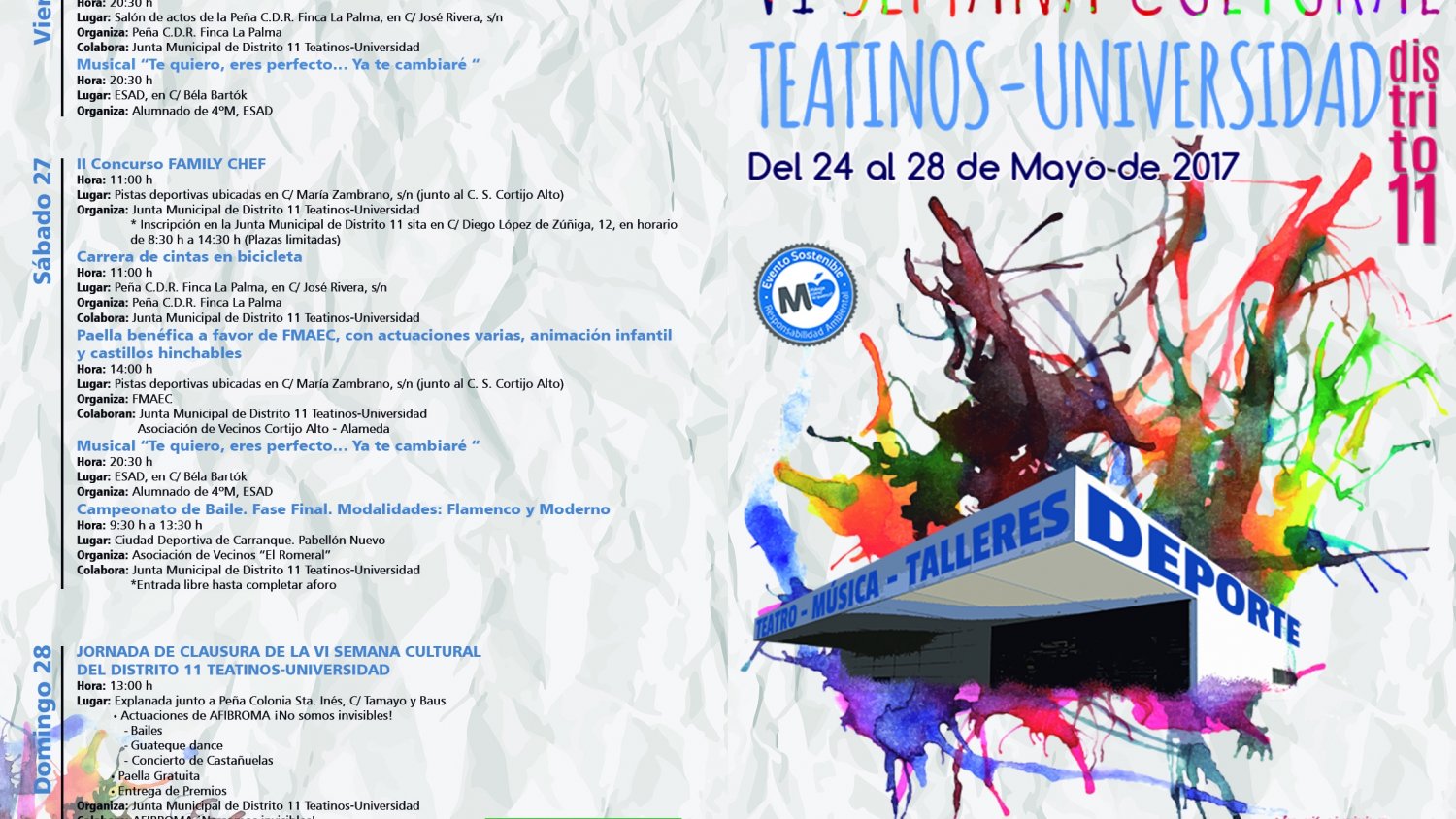 Comienza la semana cultural del distrito 11 Teatinos-Universidad que ofrece cerca de 30 actividades