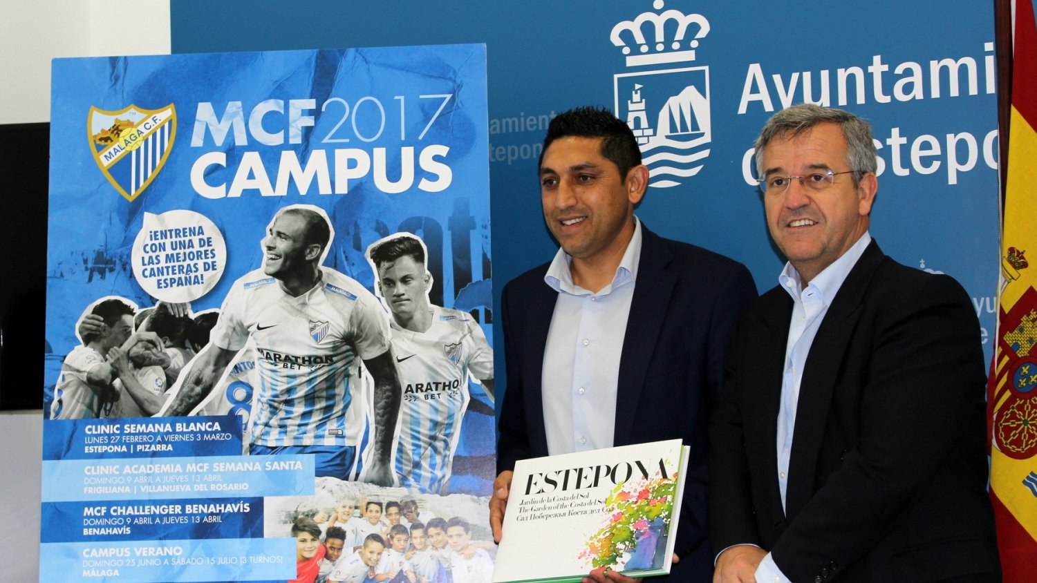El alcalde de Estepona y 'Basti' presentan el campus del Málaga CF en la localidad