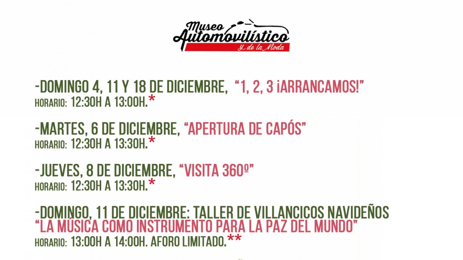 El Museo Automovilístico y de la Moda de Málaga se prepara para Navidad