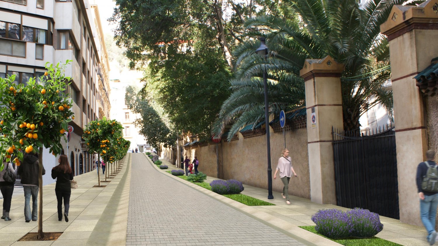 El espacio peatonal protagoniza la renovación de la calle Keromnes en Málaga