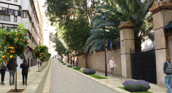 El espacio peatonal protagoniza la renovación de la calle Keromnes en Málaga