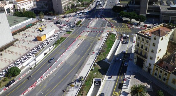 Las obras del metro provocan cambios en la parte oeste de avenida Andalucía, la glorieta Manuel Alcántara y calle Cristo de la Expiración