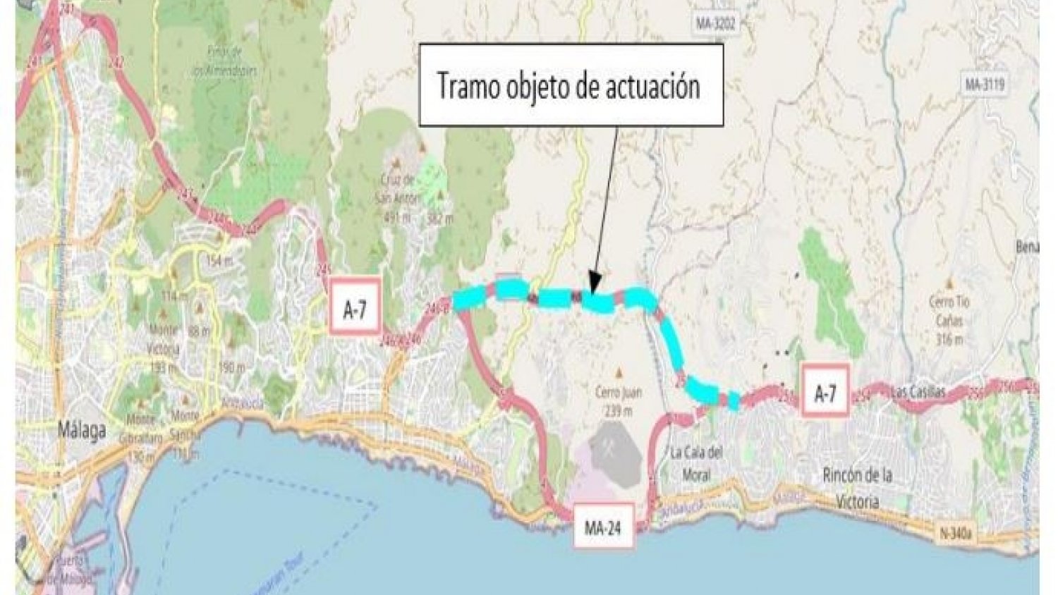 Mitma licita la rehabilitación del firme de un tramo de la A-7 en la provincia de Málaga