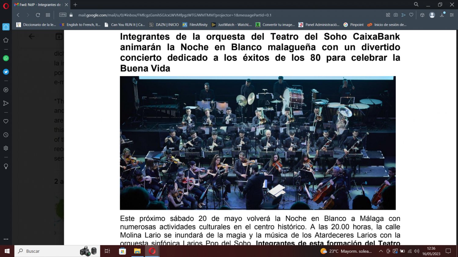 Integrantes de la orquesta del Teatro del Soho CaixaBank dedicarán un concierto a los éxitos de los 80 para celebrar la Buena Vida