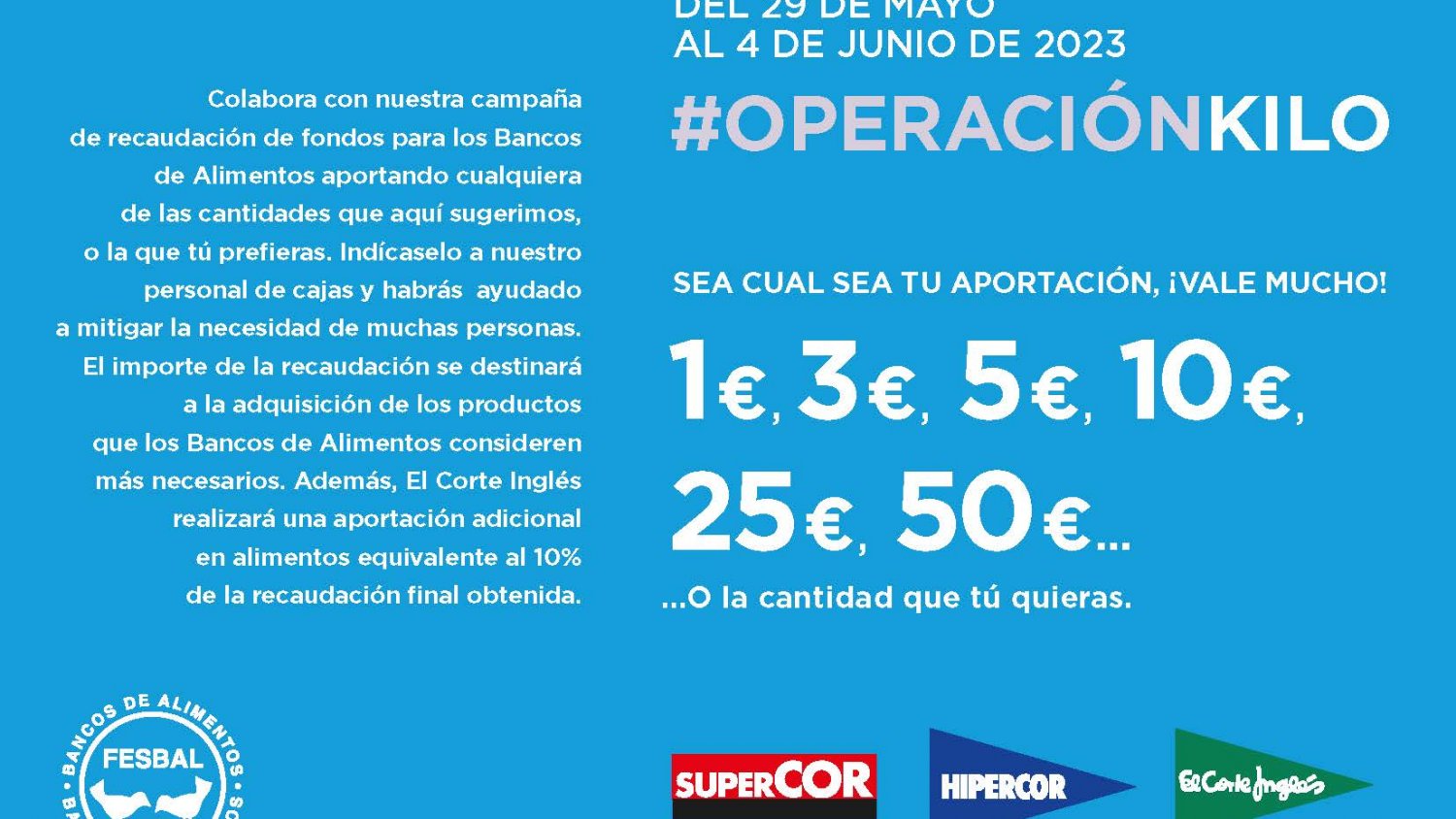 El Corte Inglés se compromete con la Operación Kilo de Bancos de Alimentos con donaciones en caja, web y app