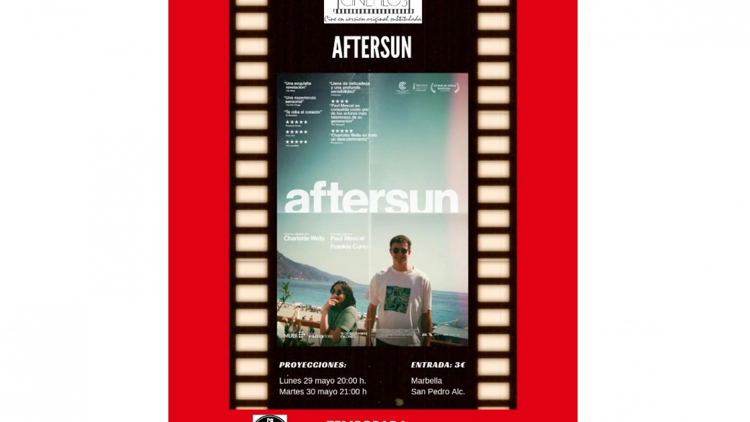 La temporada de primavera del Área de Cine se despide esta semana con la proyección de la película ‘Aftersun’ 