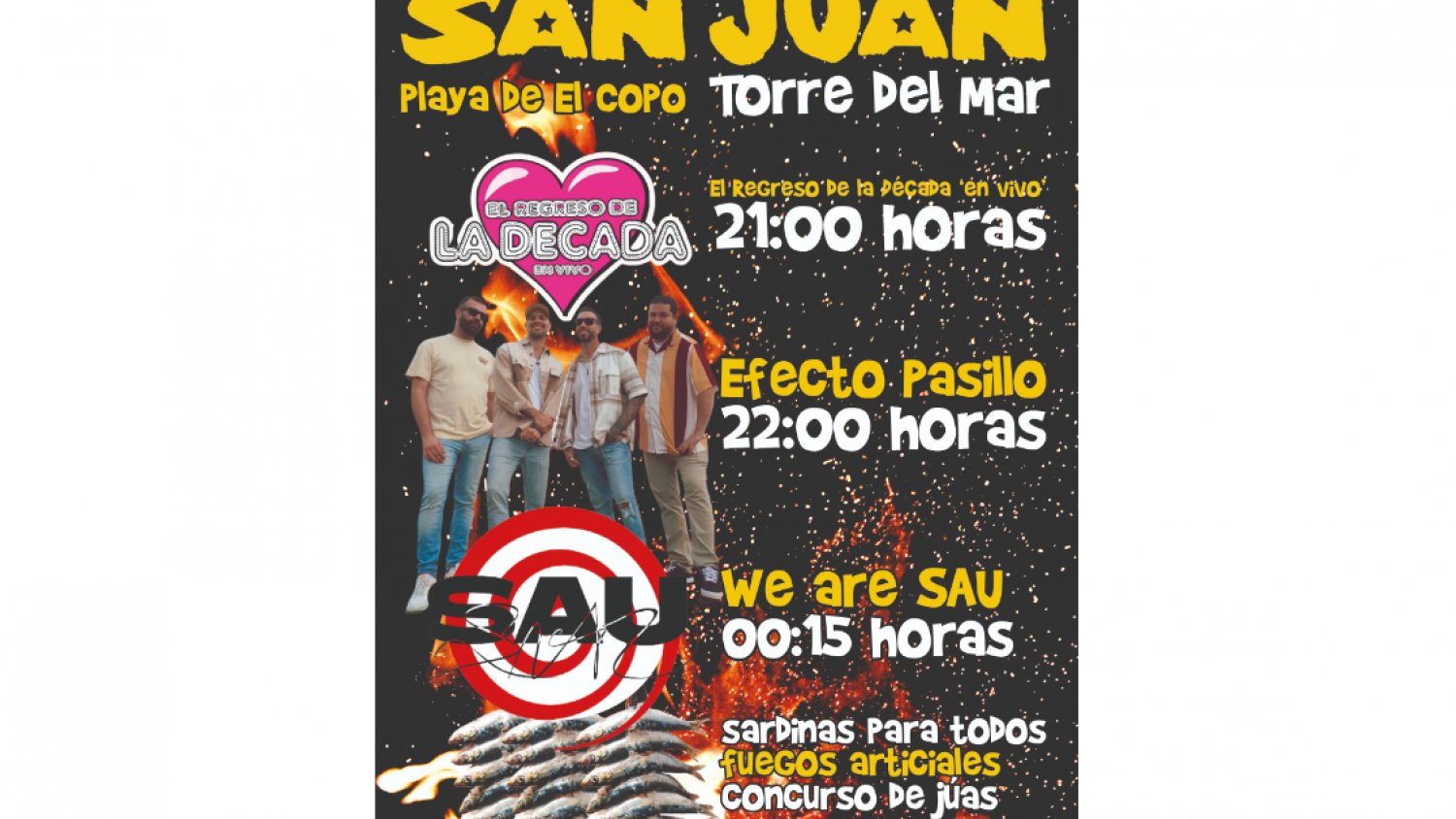 Torre del Mar amenizará la Noche de San Juan con 'Efecto Pasillo', 'El Regreso de La Década' y We Are Sau