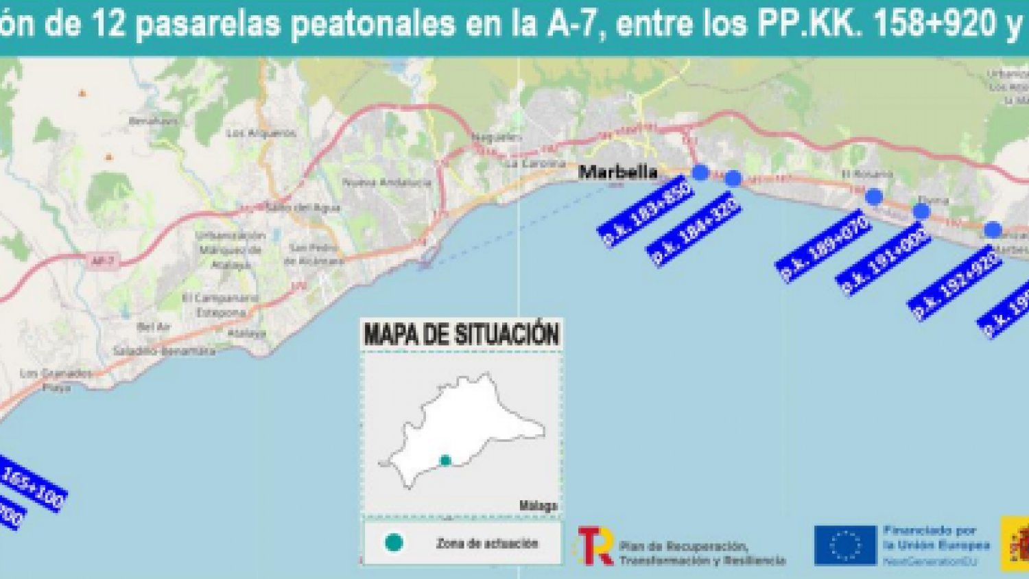 Mima adjudica por 1,8 millones de euros la reparación de 12 pasarelas peatonales en la A-7 en Estepona, Marbella y Mijas