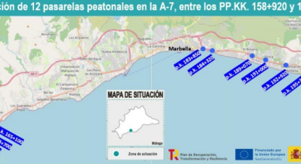 Mima adjudica por 1,8 millones de euros la reparación de 12 pasarelas peatonales en la A-7 en Estepona, Marbella y Mijas
