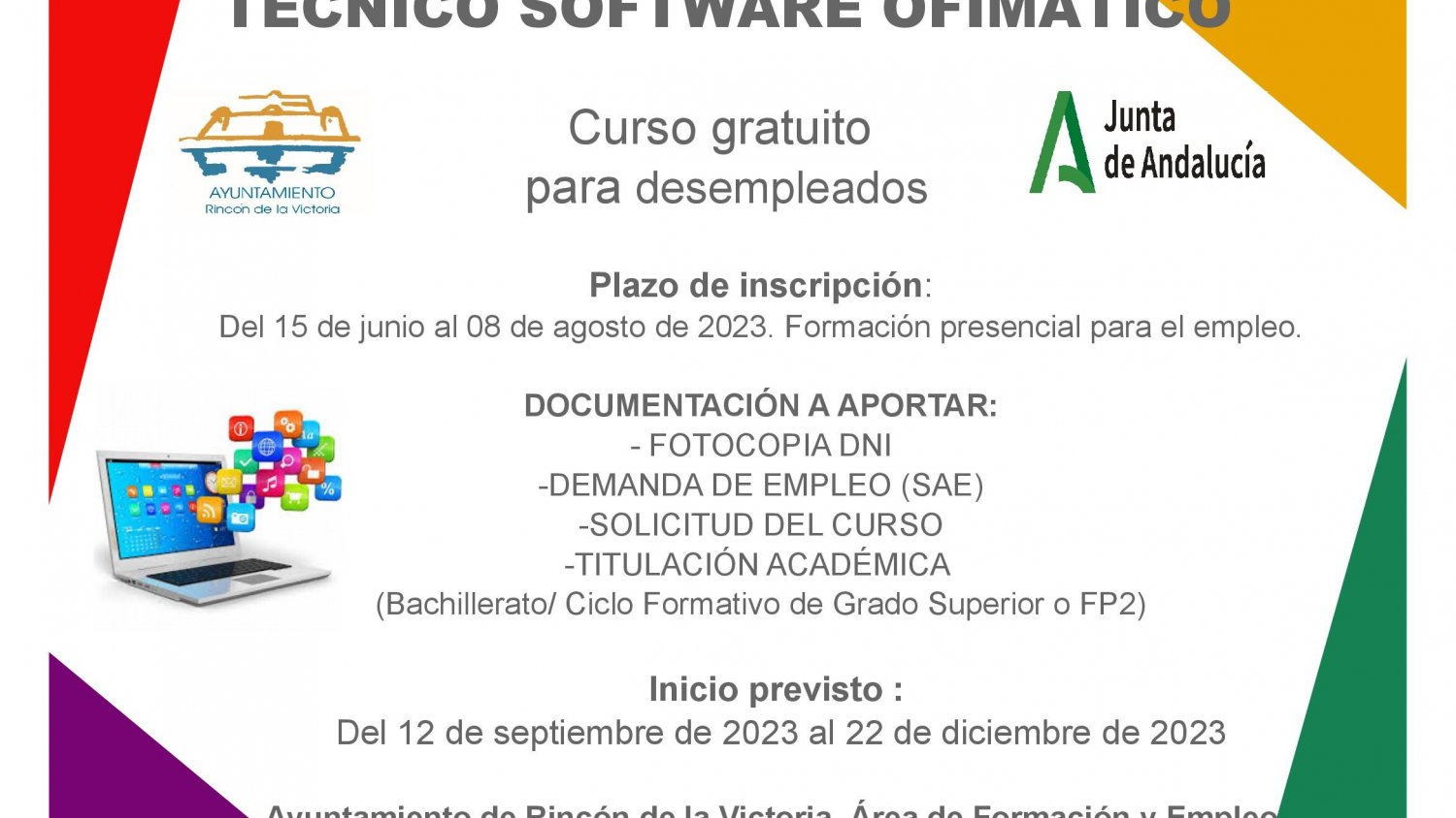 El Ayuntamiento de Rincón de la Victoria informa de las convocatorias de los cursos gratuitos para desempleados 