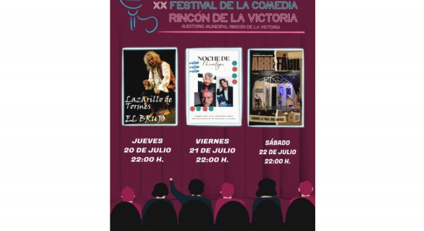 Rincón de la Victoria celebrará su XX Festival de la Comedia del 20 al 22 de julio con tres espectáculos de primer nivel 