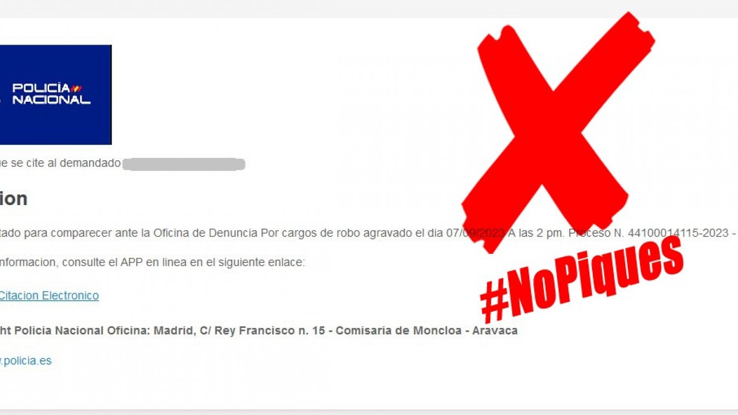 Detectada una campaña de distribución de malware en la que se suplanta la identidad de la Policía Nacional 