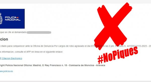 Detectada una campaña de distribución de malware en la que se suplanta la identidad de la Policía Nacional 