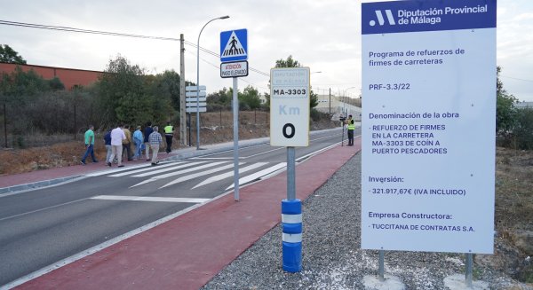 Diputación de Málaga invierte 257.000 euros en el refuerzo del firme y el ensanche de una de las vías de acceso a Coín