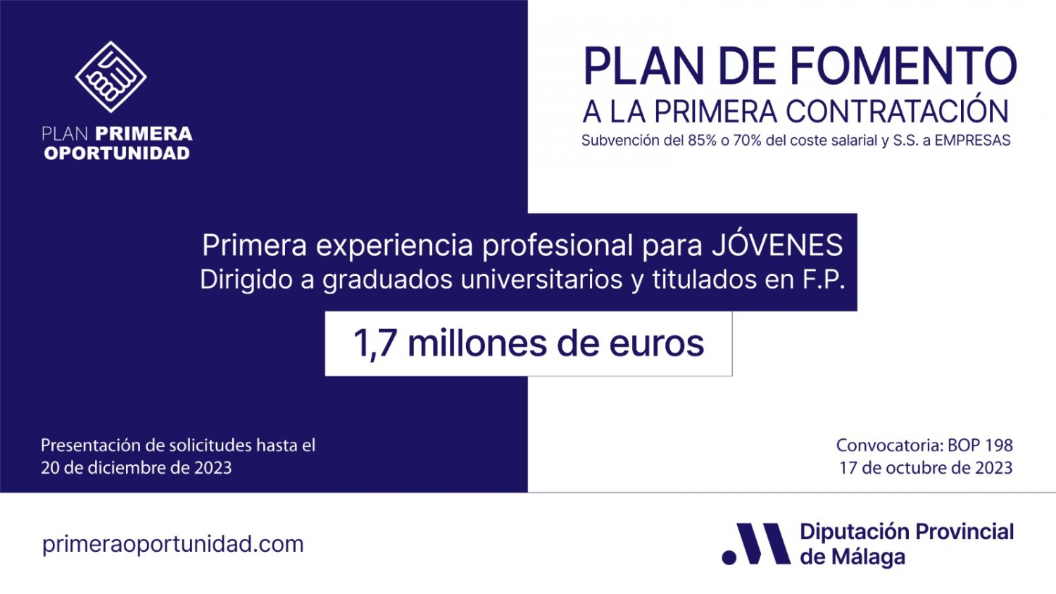 La Diputación de Málaga ofrece subvenciones a empresas y autónomos para fomentar el empleo juvenil