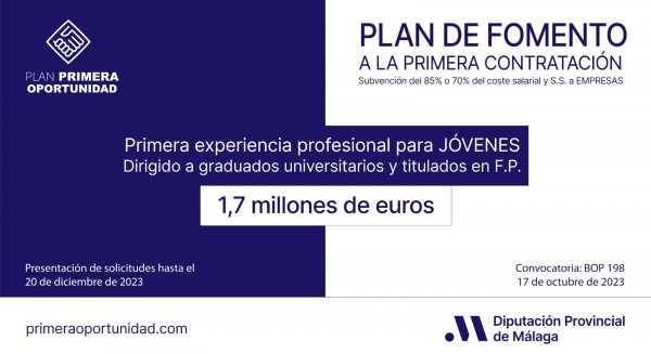 La Diputación de Málaga ofrece subvenciones a empresas y autónomos para fomentar el empleo juvenil