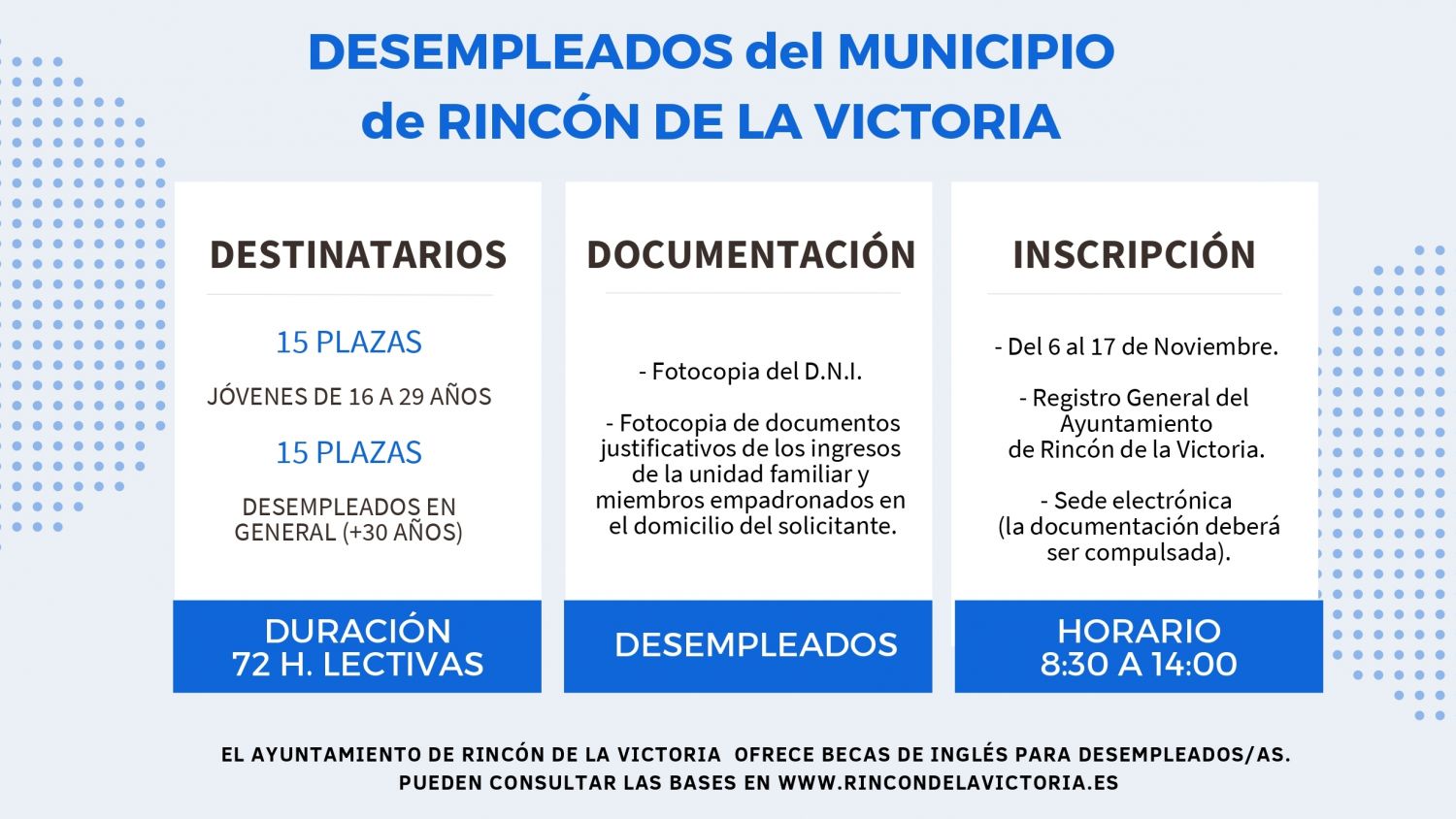El Ayuntamiento de Rincón de la Victoria convoca 30 becas de inglés gratuitas dirigidas a personas desempleadas 