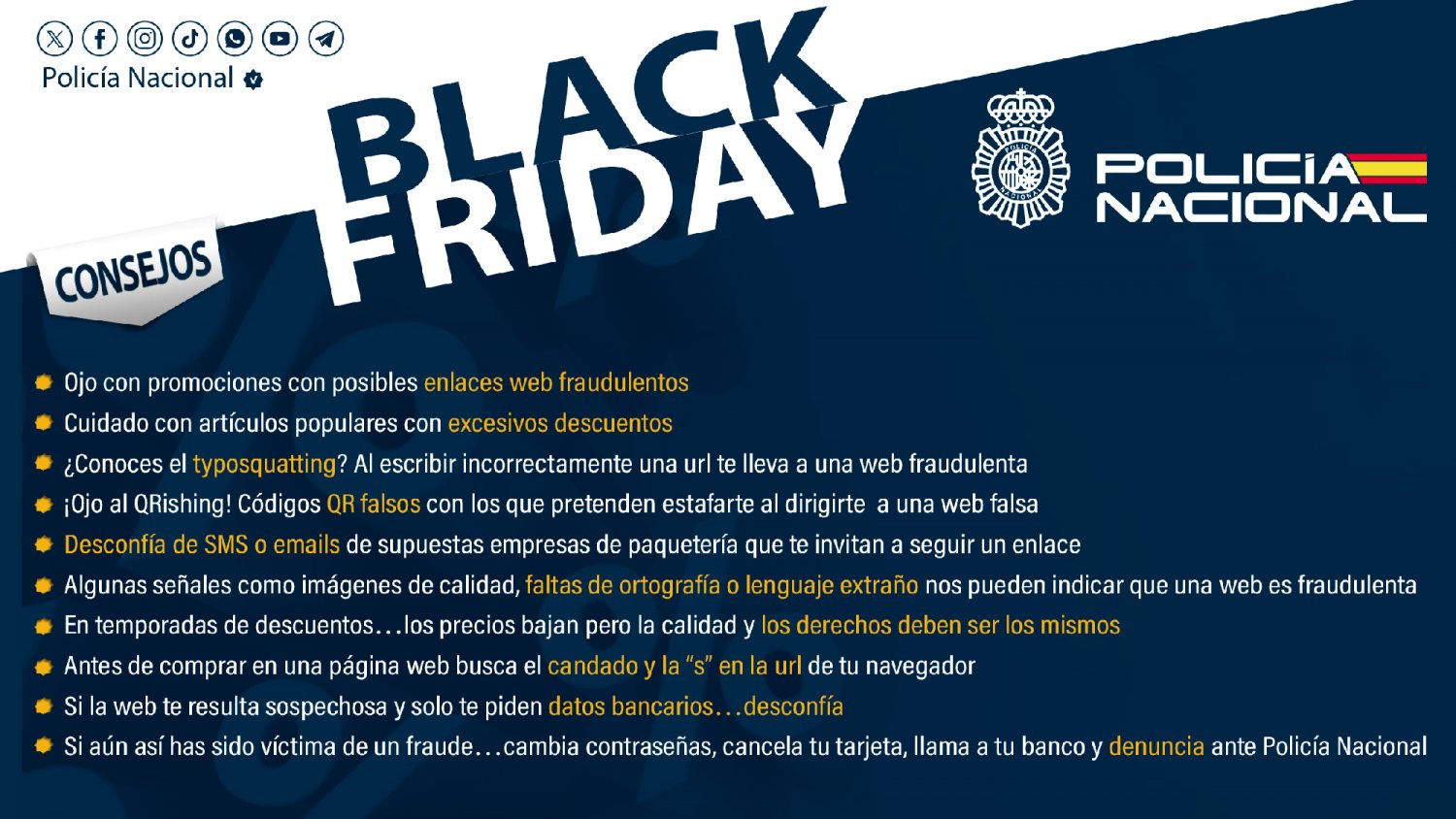 La Policía Nacional elabora un decálogo para evitar posibles fraudes en el Black Friday y Cyber Monday