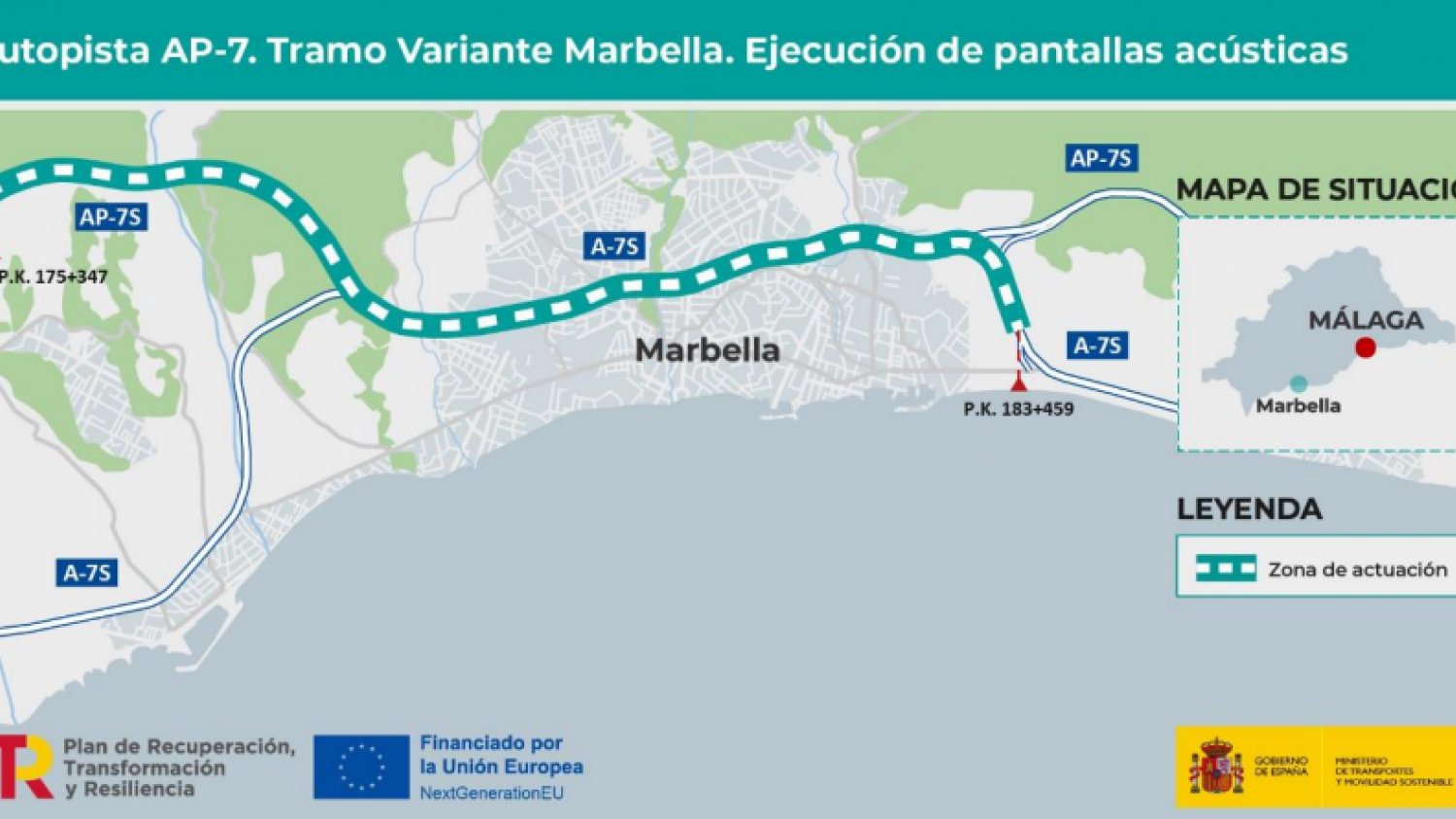 Licitadas por 15,8M€ las obras para mitigar el ruido en la autopista AP-7, en el tramo de la Variante de Marbella