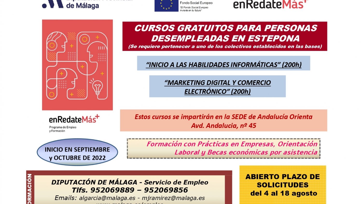 Estepona y la Diputación abren la inscripción de dos itinerarios formativos para facilitar la inserción laboral