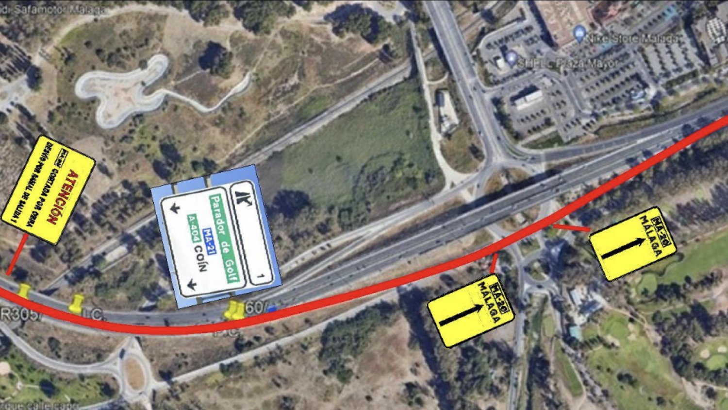 Afectación al tráfico en Málaga por las obras para reparar apoyos de dos estructuras en la autovía MA-20