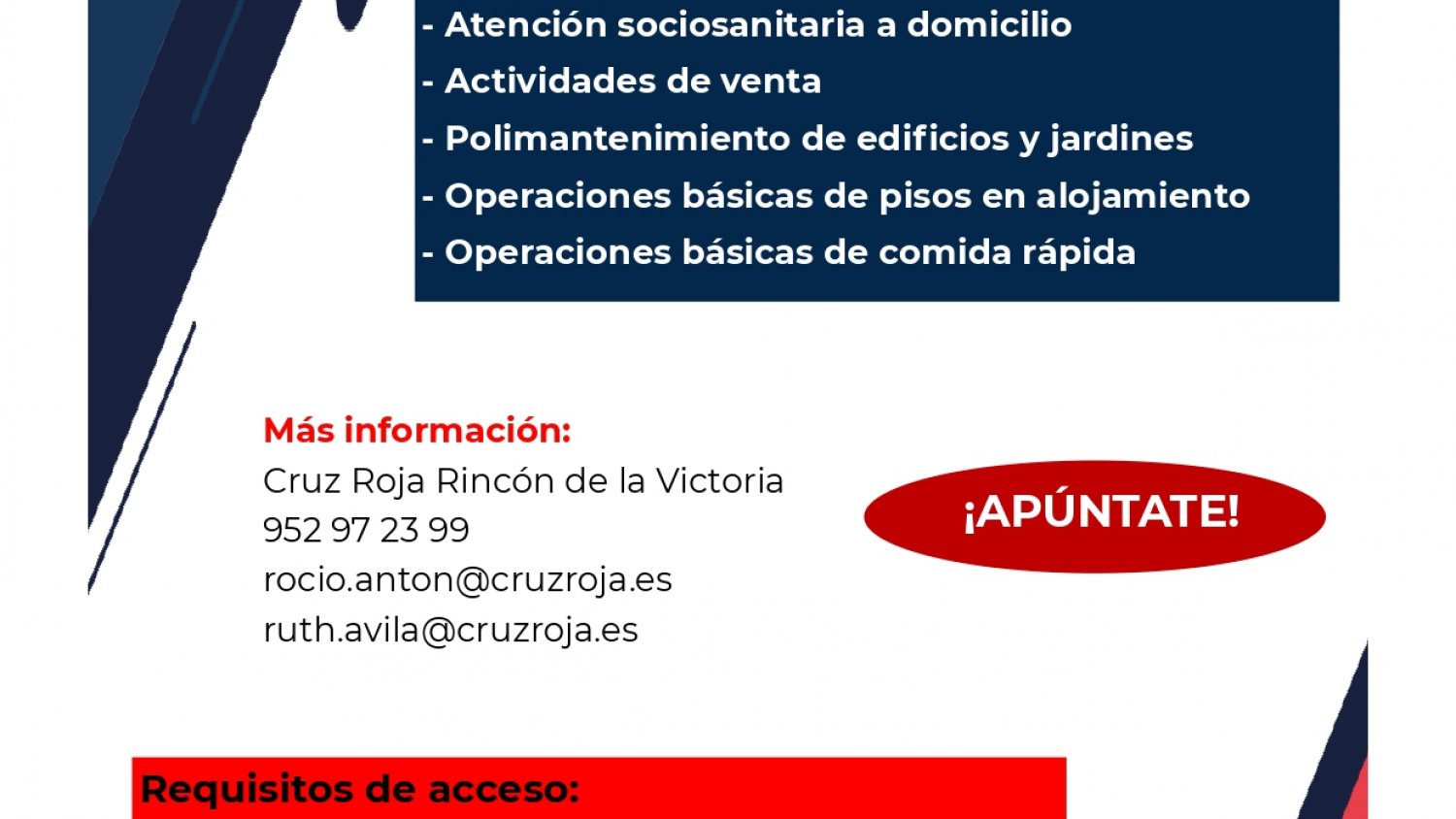 Rincón de la Victoria y Cruz Roja abren el plazo de solicitudes cinco acciones formativas  
