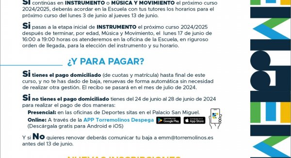 Comienza el plazo de renovación de matrículas en la Escuela Municipal de Música de Torremolinos
