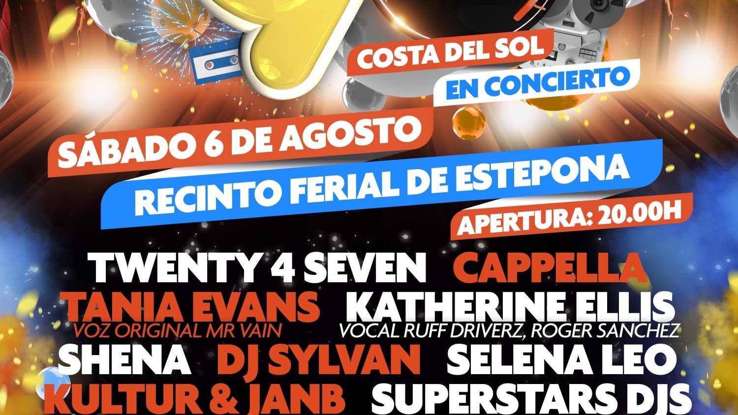 El Recinto Ferial de Estepona acoge un concierto con artistas de la música dance internacional de los años 90
