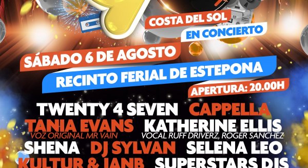 El Recinto Ferial de Estepona acoge un concierto con artistas de la música dance internacional de los años 90