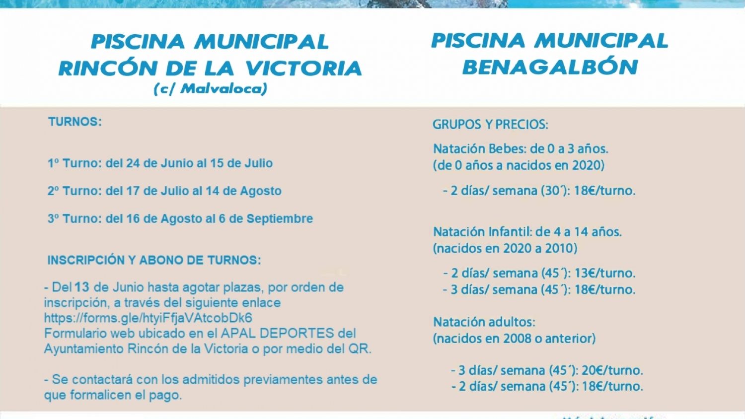 El Ayuntamiento de Rincón de la Victoria abre el plazo de solicitudes para los cursos de natación 